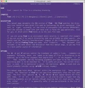  ??  ?? This image shows a small part of the man page of the find utility, which you can see by typing “man find”.