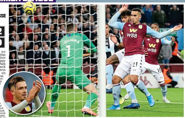  ?? PA and REUTERS ?? Vintage claret: an unmarked El Ghazi taps in to double Villa’s lead but it was Grealish (inset) who took the plaudits