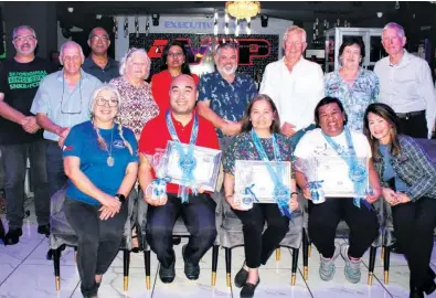  ?? ?? Enjoying the fellowship at the end of a busy day were (back) Mark Classen, Dave Savides, Luis Meneon, Liz Savides, Sandra Meneon, Cedric Rautenbach, Sam Aston, Pat and Mike Patterson; (front) Eva Classen, Jim G Minglana, Ambassador Noralyn Jubaira Baja, Gie Q Maano and Hedda Aston