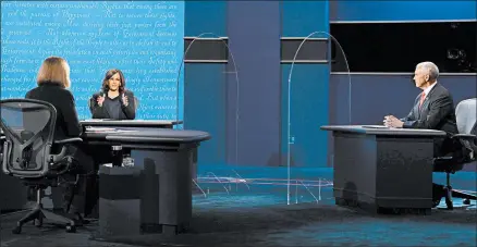  ?? ROBYN BECK/GETTY-AFP ?? Democratic vice presidenti­al nominee Kamala Harris and Vice President Mike Pence debate Wednesday night in Salt Lake City, Utah.