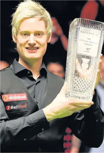  ??  ?? THE GREAT ESCAPE Aussie Neil Robertson celebrates his Scottish Open victory at the Emirates Arena