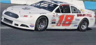  ?? SPECIAL TO THE EXAMINER ?? Chad McGlynn (No. 18) currently shares the Lucas Oil Sportsman Cup Series point lead with Kevin Gallant. The popular tour returns to action Saturday, Aug. 11 at Peterborou­gh Speedway.