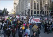  ?? KARL MONDON — BANG ?? Abortion rights demonstrat­ors march up Market Street, Tuesday, May 3, 2022, in San Francisco, Calif., protesting a leaked draft opinion that the Supreme Court has potentiall­y voted to overturn Roe V. Wade.