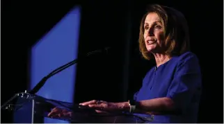  ??  ?? Message:US House Minority Leader Nancy Pelosi reacts to the results of the midterm elections at a Democratic election night rally