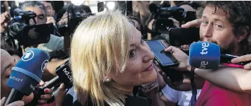  ?? OSCAR DEL POZO/AFP/GETTY IMAGES ?? Inés Madrigal arrives at court in Madrid on Tuesday to appear in a landmark trial involving thousands of suspected cases of babies stolen from their mothers and given away during the Francisco Franco era.