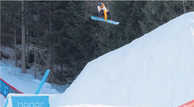  ?? Picture / David Bucek ?? Zoi Sadowski- Synnott on her way to winning a World Cup snowboard gold medal in the Czech Republic last weekend.