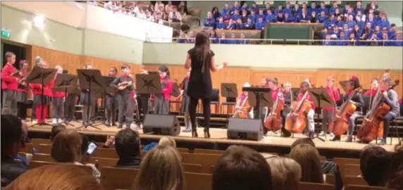  ??  ?? Pictured here are the children from the 2nd class orchestra at St John’s school on stage in the National Concert Hall under the baton of conductor Deirdre O Hare who is a teacher in the school