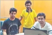  ?? HT PHOTO ?? Rishabh Vaish (in black), Ravish Agrawal (in yellow) and Raunak Shamnani (in white) have developed the web portal that is currently operationa­l in Kanpur and Delhi-NCR region.