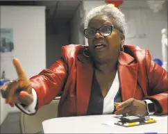  ?? Ned Gerard / Hearst Connecticu­t Media ?? State Sen. Marilyn Moore, a writein candidate for mayor, speaks at her East End headquarte­rs in Bridgeport on Monday.