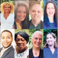  ?? Meghan Friedmann / Contribute­d photos ?? Candidates for at-large council seats in Hamden’s 2021 Democratic primary. Top Row: Dominique Baez (incumbent), Kathleen “Katie” Kiely, Cory O’Brien and Laurie Sweet; Bottom Row: Richard Mutts, Berita Rowe-Lewis (incumbent), Kathleen Schomaker (incumbent) and Rachel Scolnic Dobin.