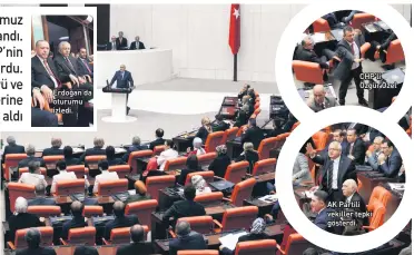  ??  ?? Erdoğan da oturumu izledi. CHP’li Özgür Özel AK Partili vekiller tepki gösterdi.