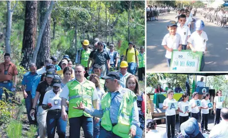  ??  ?? AMBIENTE. El alcalde Armando Calidonio plantó el primer árbol de los 250,000 que se sembrarán. Algunas escuelas desfilaron.