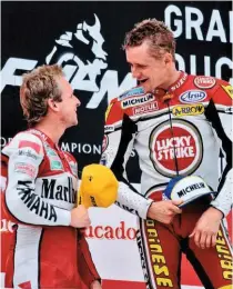  ??  ?? ABOVE: Schwantz was on the podium for 11 of the 14 racesRIGHT: Schwantz shows his colours celebratin­g victory at the Dutch GP