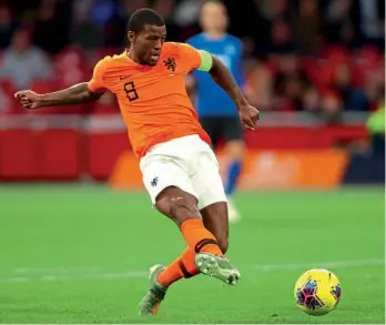  ??  ?? Goal-grabber…no current player has scored more goals for the Netherland­s than Wijnaldum