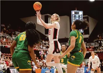  ?? Stephen Lam/The Chronicle ?? Stanford forward Cameron Brink had 17 points, 15 rebounds and six blocks in a first-round NCAA Tournament victory against Norfolk State on Friday.