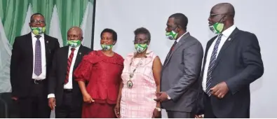  ?? Photo: Benedict Uwalaka ?? From left: Chairman, Membership and Profession­al Conduct Committee, the Chartered Institute of Taxation of Nigeria (CITN), Rev. Benjamin Omonayajo; Registrar/Chief Executive, CITN, Mr. Adefisayo Awogbade; Immediate Past President, Dr. (Mrs) Justina Adaku Okoror; President/ Chairman of Council, CITN, Dame Gladys Olajumoke; Vice President, Mr. Adesina Asedayo; and Deputy Vice President, Barr. Samuel Olushola Agbeluyi, during the institute's 42nd induction ceremony in Lagos recently