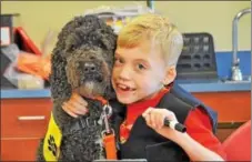  ?? SUBMITTED PHOTO — KEYSTONE PET ENHANCED THERAPY SERVICES ?? A young boy hugs a Keystone Pet Enhanced Therapy Services dog while the animal was visiting an elementary school. The animals are used in a variety of ways including motivating children, uplifting cancer patients and assisting therapists.