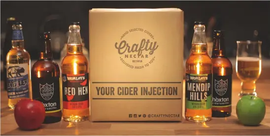  ??  ?? Above: Crafty Nectar supplies boxes of six or 12 ciders each month to subscriber­s
Below left: the ciderologi­st, Gabe Cook