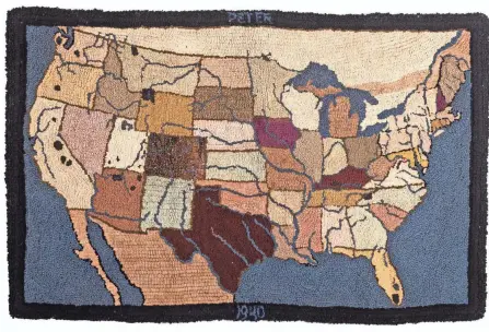  ?? HANDOUT ?? This hooked rug with a picture of the continenta­l United States has the name of the recipient and the date on the back. It brought $469 at Cowan’s Auctions.