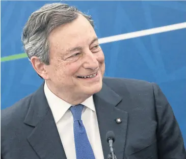  ??  ?? SHOWING UP EUROPE: Mario Draghi, Italy’s prime minister, smiles during a news conference in Rome, Italy, on April 8.