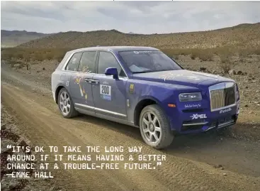 ??  ?? A first, Rolls-Royce corporate backed a Cullinan for the 2019 rally for Team Jeeves.