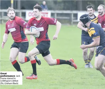  ??  ?? Great performanc­e Jack Frame starred in Linlithgow’s defeat (Pic: Graham Black)