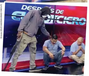  ?? ?? Chilling scenes: Masked gunmen attack the TV studio during the live broadcast on Tuesday and, inset, loom over terrified workers