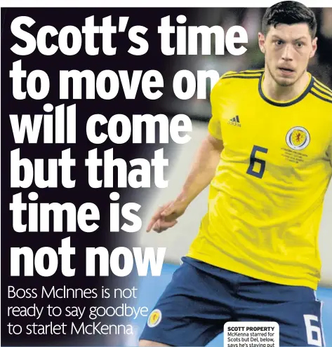  ??  ?? SCOTT PROPERTY McKenna starred for Scots but Del, below, says he’s staying put