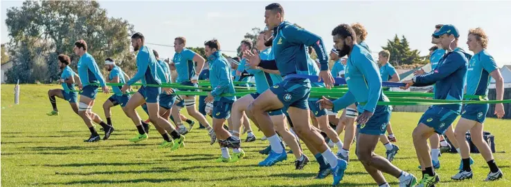  ?? Photo: Zimbio ?? Wallabies during resistance training at an Australian Wallabies training session at Linwood Rugby Club on August 22, 2017 in Christchur­ch, New Zealand.