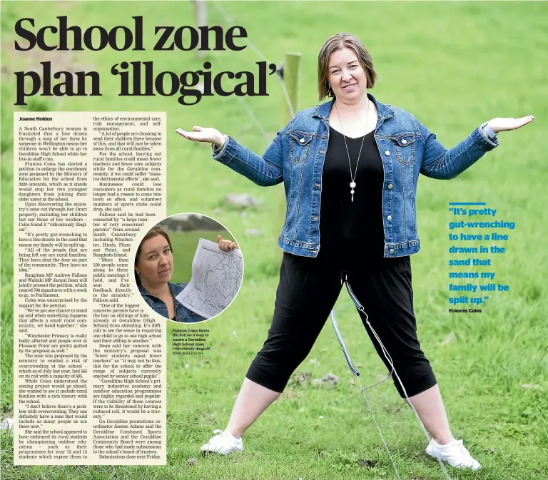  ?? JOHN BISSET/STUFF ?? Frances Coles terms the line on a map to create a Geraldine High School zone ‘ridiculous­ly illogical’.