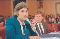  ?? FILE PHOTO ?? Eleanor Smeal, president of the National Organizati­on of Women, and Edward Kennedy Jr., appear before the Senate Labor and Human Resources Committee on March 19, 1987.