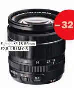  ??  ?? Fujinon XF 18-55mm F2,8-4 R LM OIS >>
Das Fujinon X-objektiv bietet keine durchgängi­ge Lichtstärk­e, kommt aber auf 94,89% im Test.