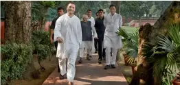  ?? — PTI ?? Congress vice-president Rahul Gandhi arrives for a meeting with the party’s general secretarie­s at AICC headquarte­rs in New Delhi on Monday.