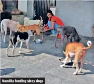  ??  ?? Nandita feeding stray dogs