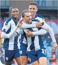  ??  ?? Jay Rodriguez celebrates scoring West Brom’s second