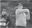  ??  ?? David Duval tees off in Thursday’s first round of the British Open at Royal Portrush, Northern Ireland. EPA/EFE