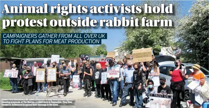  ??  ?? Rabbit Farm Resistance UK called in recruits to help them protest against planning proposals at The Warren, a rabbit farm in Hognaston. They then headed to Ashbourne to spread their message in the town.