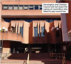  ??  ?? Kensington and Chelsea Council will not share the names of councillor­s who failed to pay council tax