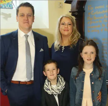  ??  ?? Receiving the sacrament of Confirmati­on at All Saints Church, Castledock­rell was Marshalsto­wn NS pupil Chloe McGrath, pictured above with her brother Jack and their parents, Ger and Nollaig. SPLIT THE POT ST COLMAN’S NS DUFFRY ROVERS LOTTO