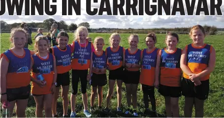  ??  ?? West Muskerry AC Girls U11, including Eabha Ni Chonaola who won the 4th place medal.