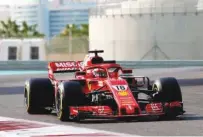  ??  ?? Ferrari’s Charles Leclerc steers his car during Pirelli F1 testing at the Yas Marina Circuit in Abu Dhabi on Wednesday.