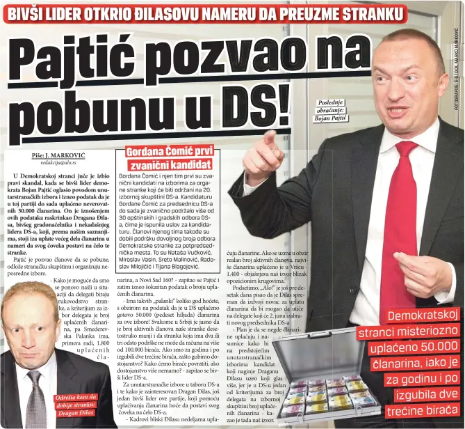  ??  ?? Odrešio kesu da dobije stranku: Dragan Đilas Poslednje obraćanje: Bojan Pajtić