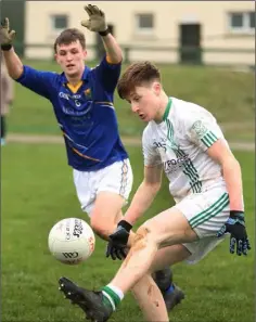  ??  ?? Cathal Devereux taps the ball on his toe watched by Thomas Kearns.
