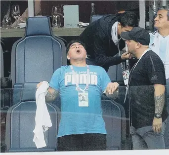  ??  ?? Maradona in celebrator­y mood during Argentina’s win over Nigeria.