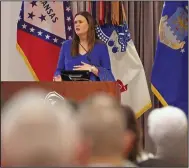  ?? (Arkansas Democrat-Gazette/Colin Murphey) ?? Sanders addresses the audience during the ceremony.