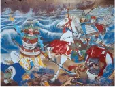  ?? ?? Two samurai stand with a dead Mongol at their feet – one is thought to be a depiction of Tsushima’s commander
