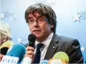  ??  ?? Carles Puigdemont hier lors d’une conférence de presse à Bruxelles.