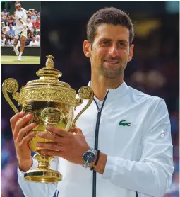  ?? (Reuters) ?? NOVAK DJOKOVIC topped Roger Federer (inset) in an historic five-set Wimbledon final yesterday, winning 7-6 (5), 1-6, 7-6 (4), 4-6, 13-12(3) after almost five hours.