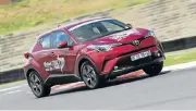  ??  ?? Testing the dynamics of the Toyota C-HR on the circuit.