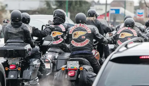  ?? RICHARD LAM ?? The B.C. Hells Angels started with branches in Nanaimo, Vancouver and White Rock, but have now expanded to 10 chapters and 114 members, entry-level prospects and “hangaround­s” — men hoping to join.